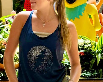 Dead & Company Las Vegas Sphere Women’s Tank, Sphere Bolt Metallic Racerback Tank, Blue | Grateful Dead, Dead Forever, Vintage Dead