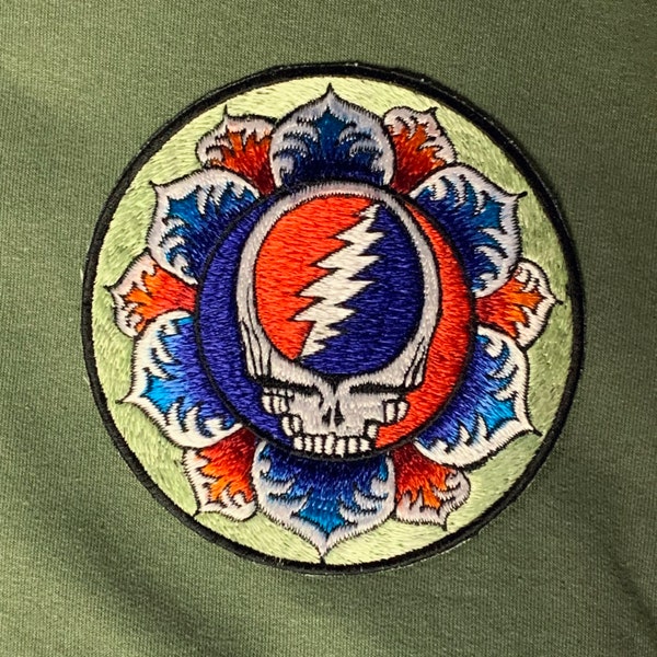 Grateful Dead Stealie Lotus Mandala Patch, Steal Your Face Patch | 13 Point, Flower, Deadhead, Dead and Co, Embroidered, Iron On