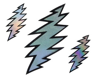 Holographic Silver Glitter Bolt Grateful Dead Sticker | Sparkle, 13 Point Lightning Bolt, Bumper Sticker