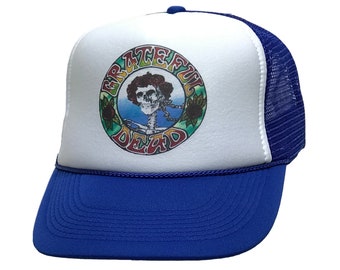 Grateful Dead Skull & Roses Trucker Cap, Grateful Dead Bertha Trucker Hat | Colors - Blue, Pink, Green, Orange, Yellow, Maroon, Black