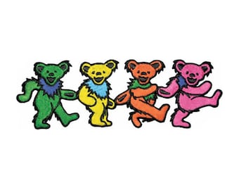 Grateful Dead Dancing Bears Patch, Rainbow Bear Patch | Jerry Bears, Green, Orange, Yellow, Pink, Embroidered, Iron On - Medium or XSmall