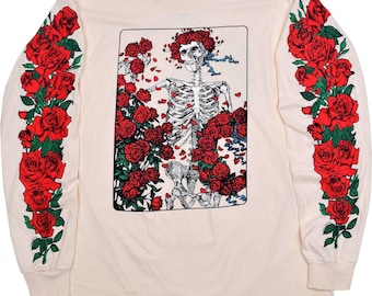 Grateful Dead Skull and Roses long sleeve shirt, Bertha Wheel classic natural | Vegas Sphere, GD60, San Francisco, Bob Weir, Vintage Dead