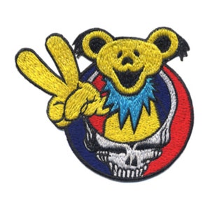 Steal Your Face Peace Bear Patch, Grateful Dead Stealie Bear | Peace Fingers, Jerry Bear, SYF, Embroidered, Large