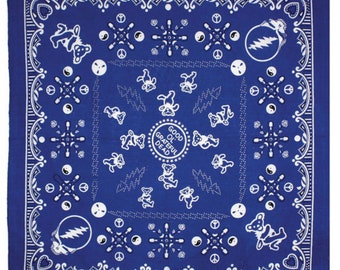 Good Ol’ Grateful Dead Blue Stealie Bandana, Steal Your Face, Dancing Bears & Bolts Bandana