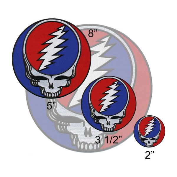 Grateful Dead Steal Your Face Patch, Classic Stealie, Embroidered, Iron On, Skull Lightning Bolt, Round, SYF | Sizes - 2”, 3 1/2”, 5”, 8”