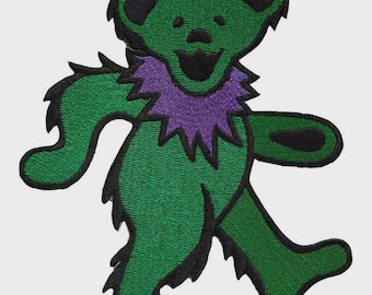 Large Dancing Bear Patch, Grateful Dead Bear Patch, Jerry Bears, Iron On, Embroidered | Colors - blue, green, orange, yellow, pink, purple