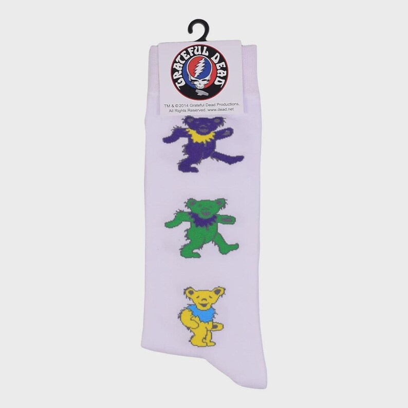 Grateful Dead Bears Women’s Socks, White Dancing Bears, Deadhead Rainbow socks | Grateful Dead Gift zdjęcie 2