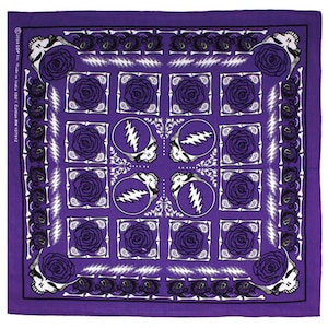 Steal Your Face Roses Grateful Dead Bandana, Purple Grateful Dead Bandana | SYF, Stealie, Rose, Bolt