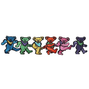 Dancing Bears Large Patch, Grateful Dead Bear Patch, Jerry Bears, Back Patch, Embroidered | blue, green, orange, yellow, pink, purple