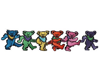 Dancing Bears Large Patch, Grateful Dead Bear Patch, Jerry Bears, Back Patch, Embroidered | blue, green, orange, yellow, pink, purple