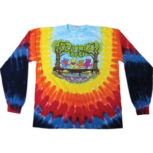 Grateful Dead Dancing Bears Tie Dye Long Sleeve Shirt, Bears in the Woods Jerry Bear, Peace, Rainbow, Unisex image 3