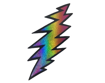 Holographic Rainbow Glitter Bolt Grateful Dead Sticker | Sparkle, 13 Point Lightning Bolt, Bumper Sticker