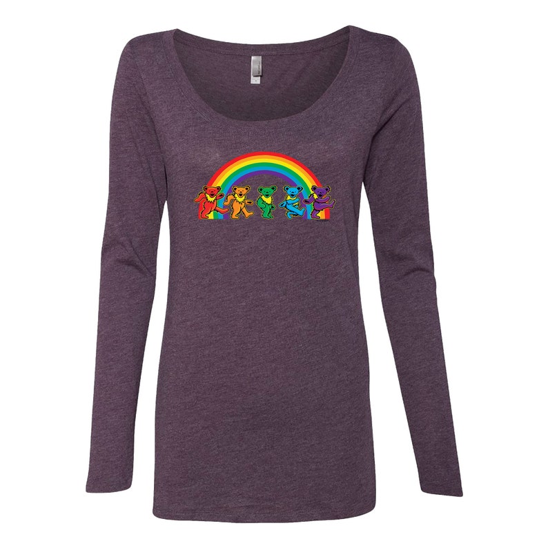 Grateful Dead Rainbow Bears Women's Scoop Long Sleeve, Dancing Bears Shirt, Vintage Purple image 2