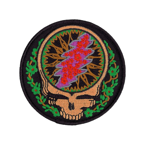 Let It Grow Stealie Patch, Grateful Dead Patch, Flowering Steal Your Face | 13 Point, Flowers, Deadhead, Dead and Co, Embroidered, Iron On