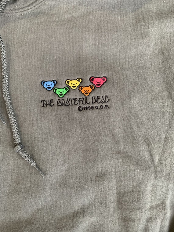 Grateful Dead Bears Embroidered Hoodie, Deadhead Hooded Sweatshirt | Dancing Bears, Rainbow Bears, Jerry Garcia, Unisex, Grey