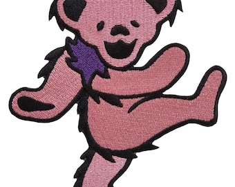 Large Dancing Bear Patch, Grateful Dead Bear Patch, Jerry Bears, Iron On, Embroidered | Colors - pink, blue, green, orange, yellow, purple