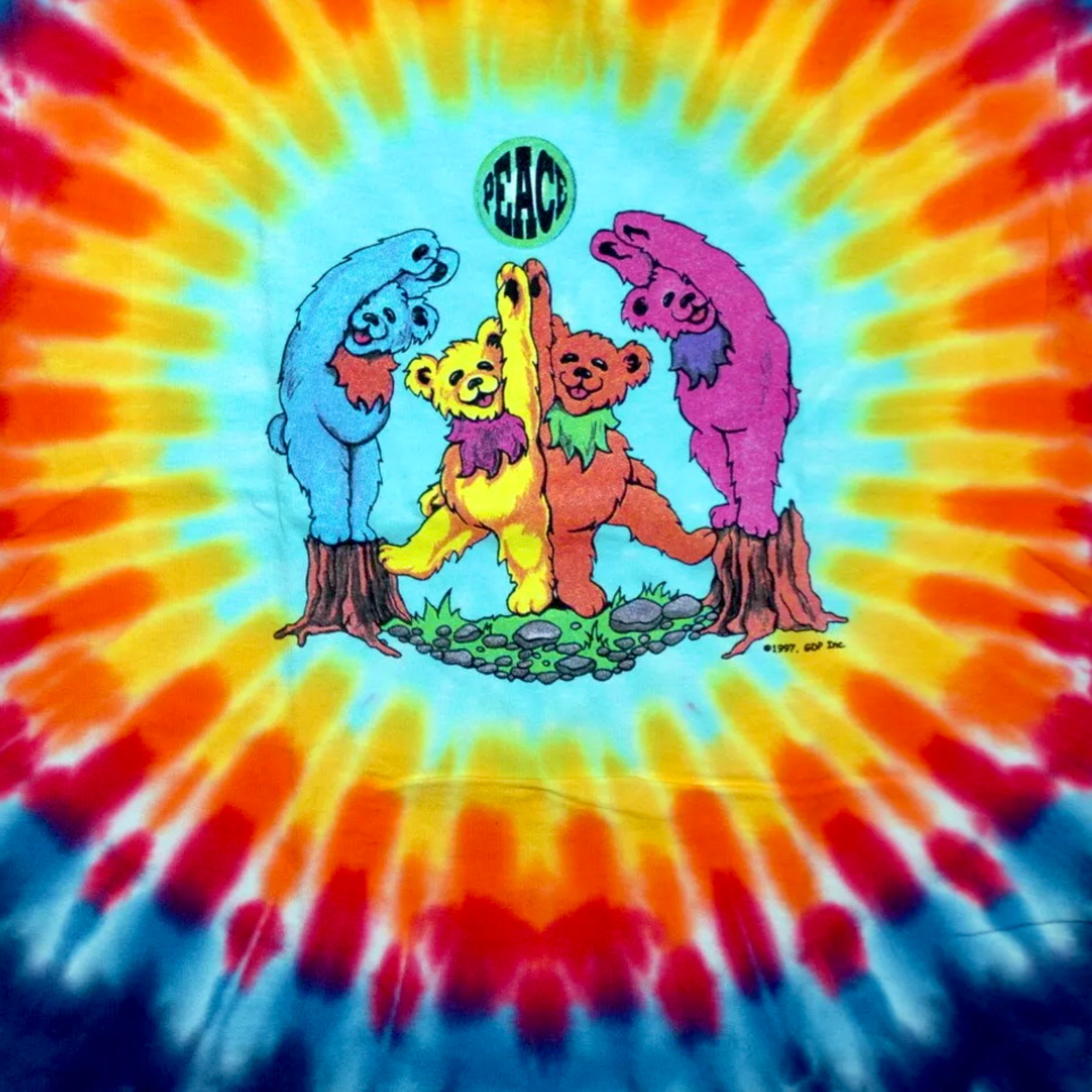 Dancing Bears Peace Sign Kids Tie Dye Shirt, Grateful Dead Bears 