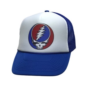 Grateful Dead Steal Your Face Trucker Cap, Stealie Trucker Hat, Deadhead SYF |Colors - Blue, Red, Green, Yellow, Orange, Purple, Pink, Black
