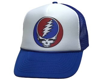 Grateful Dead Steal Your Face Trucker Cap, Stealie Trucker Hat, Deadhead SYF |Colors - Blue, Red, Green, Yellow, Orange, Purple, Pink, Black