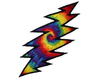 Grateful Dead Bolt Patch, Tie Dye Lightning Bolt | 13 Point, Dead and Co, Embroidered, Applique, Iron On