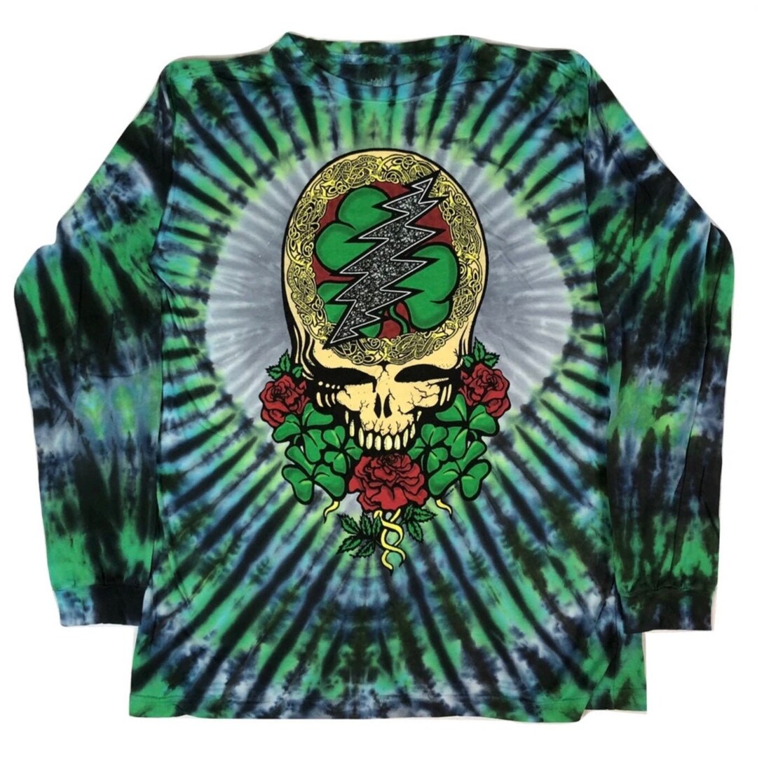 Grateful Dead Shamrock Bolt Tie Dye Long Sleeve, Irish Steal Your Face