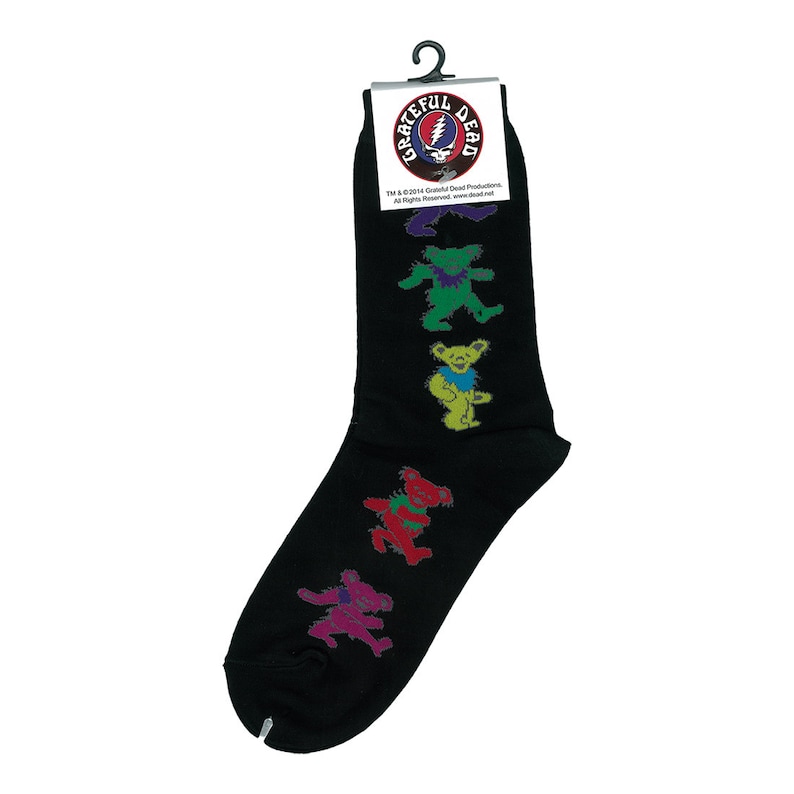 May include: Black socks with a colorful Grateful Dead dancing bear graphic. The socks have the Grateful Dead logo and text "TM & &copy; 2014 Grateful Dead Productions, all rights reserved" on the tag.