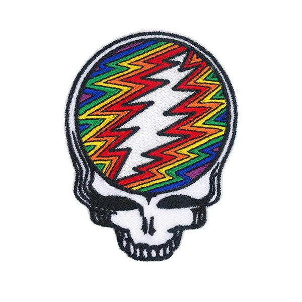 Grateful Dead Stealie Rainbow Bolt Patch, Grateful Dead Steal Your Face Pride Patch | Embroidered SYF, 13 Point Lightning Bolt Iron On