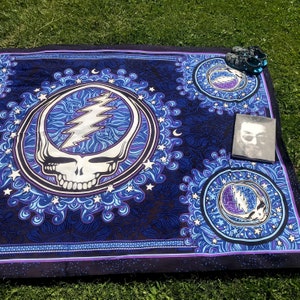 Grateful Dead Tapestry, Steal Your Face Moon and Stars, Celestial Stealie, Wall Hanging, Psychedelic, Cotton, Large
