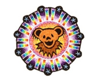 Grateful Dead Bear Rainbow Burst Patch, Grateful Dead Bear | Jerry Bear, Earthy, Purple, Stars Embroidered, Large