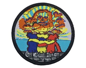 Jerry in Clouds with Bears Patch, Jerry Bears - Jerry Garcia Patch, Round | Vintage, Grateful Dead, Iron on, Applique