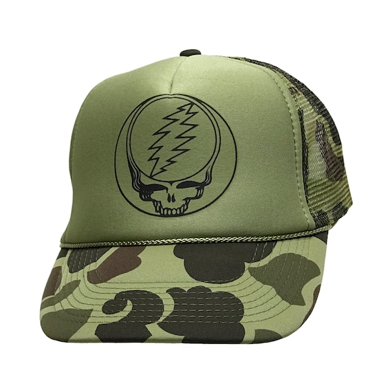 Grateful Dead Camouflage Etsy Your Cap, Profile Colors Green, Dead Grateful - Trucker Camouflage Trucker Steal Face Hat, SYF, Stealie Brown