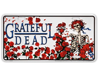 Skull & Roses Bertha License Plate, Grateful Dead Vanity Plate | Deadhead gift, Embossed Metal