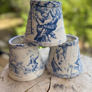 Blue toile chandelier lampshade Stof France Festin Bleu cotton duck wall sconce lampshade image 1