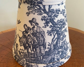 French toile chandelier lampshades navy blue and White toile