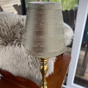 Taupe dupioni silk chandelier Lampshade trimmed with the same silk. image 2