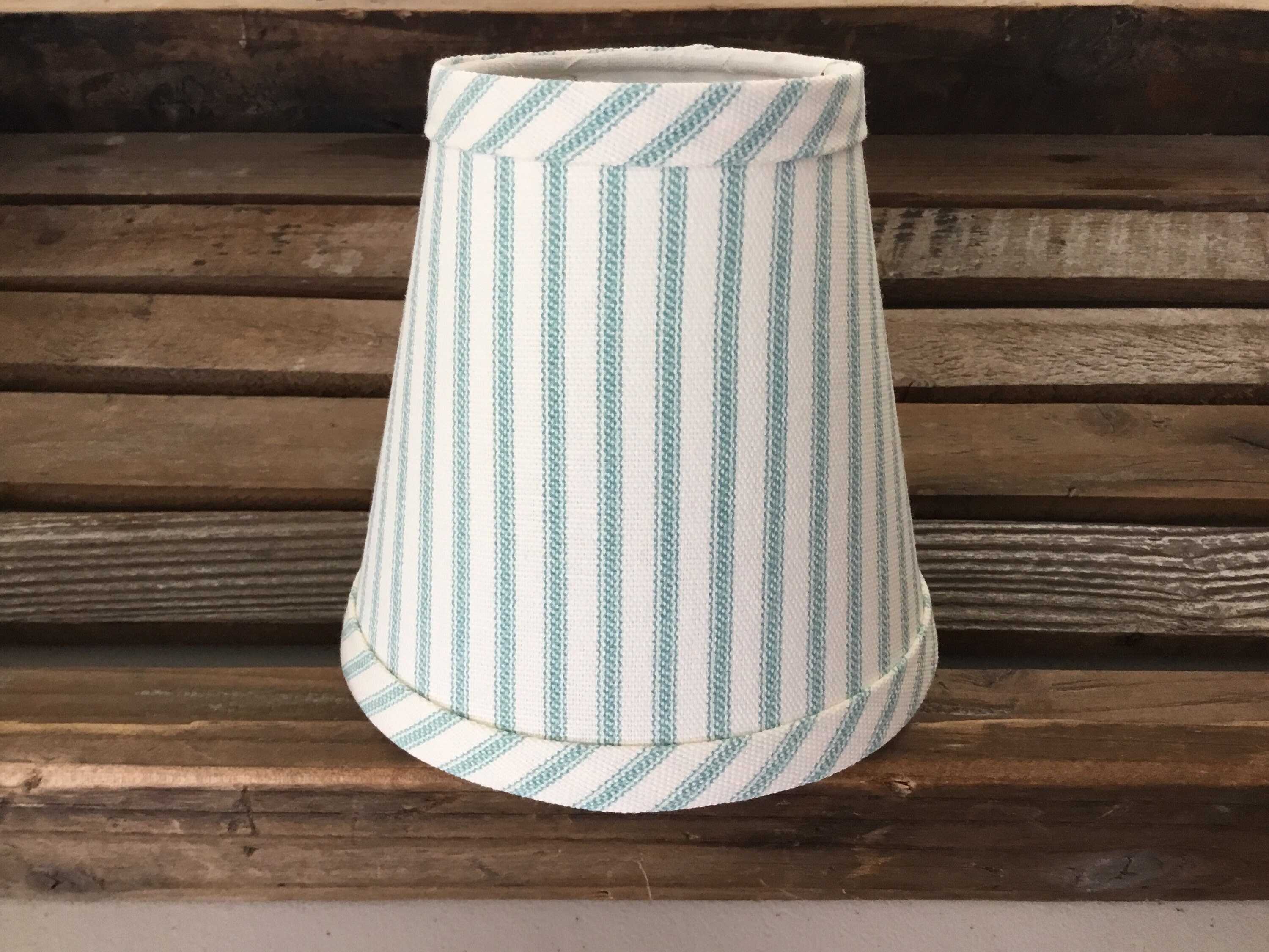 KI-no × koti BEAUTY Stripe Shade Classic Aqua and Cream Ticking Stripe Chandelier Lampshade