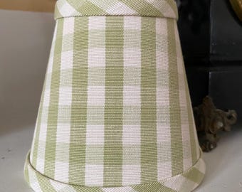 Sage grass and cream gingham check chandelier lampshade clip fitter