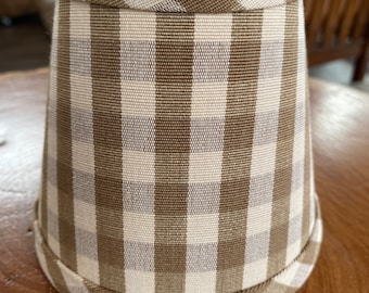 Taupe and cocoa chandelier lampshade gingham check