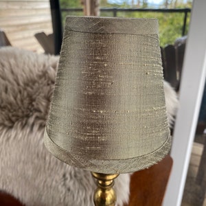 Taupe dupioni silk chandelier Lampshade trimmed with the same silk. image 1