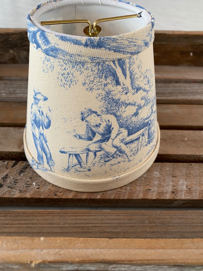 Blue toile chandelier lampshade Stof France Festin Bleu cotton duck wall sconce lampshade image 3