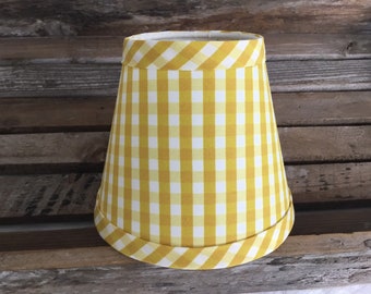 Mustard and white gingham petite check chandelier lampshades