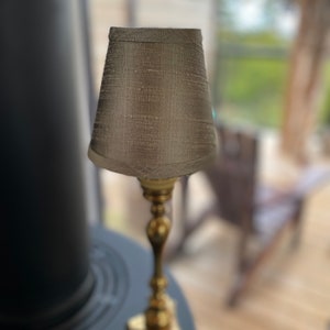 Taupe dupioni silk chandelier Lampshade trimmed with the same silk. image 3