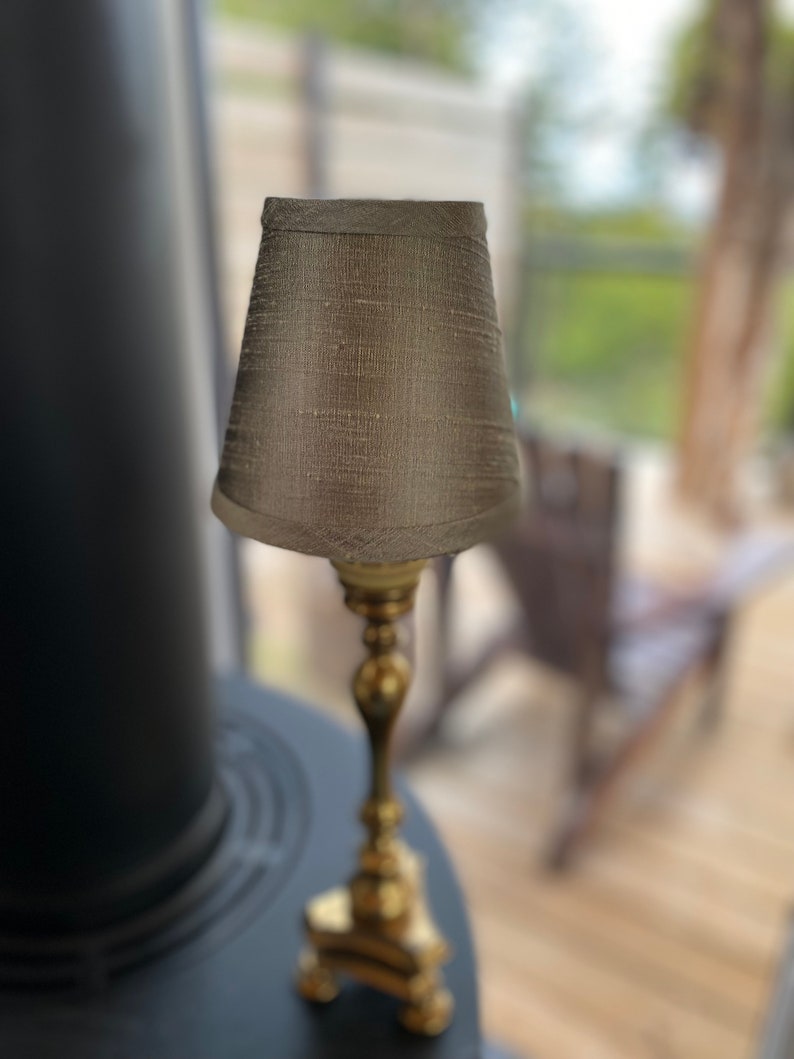 Taupe dupioni silk chandelier Lampshade trimmed with the same silk. image 3