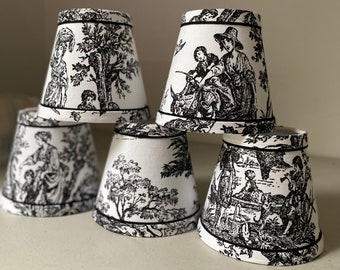 French toile chandelier lampshades Black and White toile