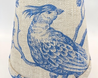 Blue bird toile chandelier lampshade blue and natural linen