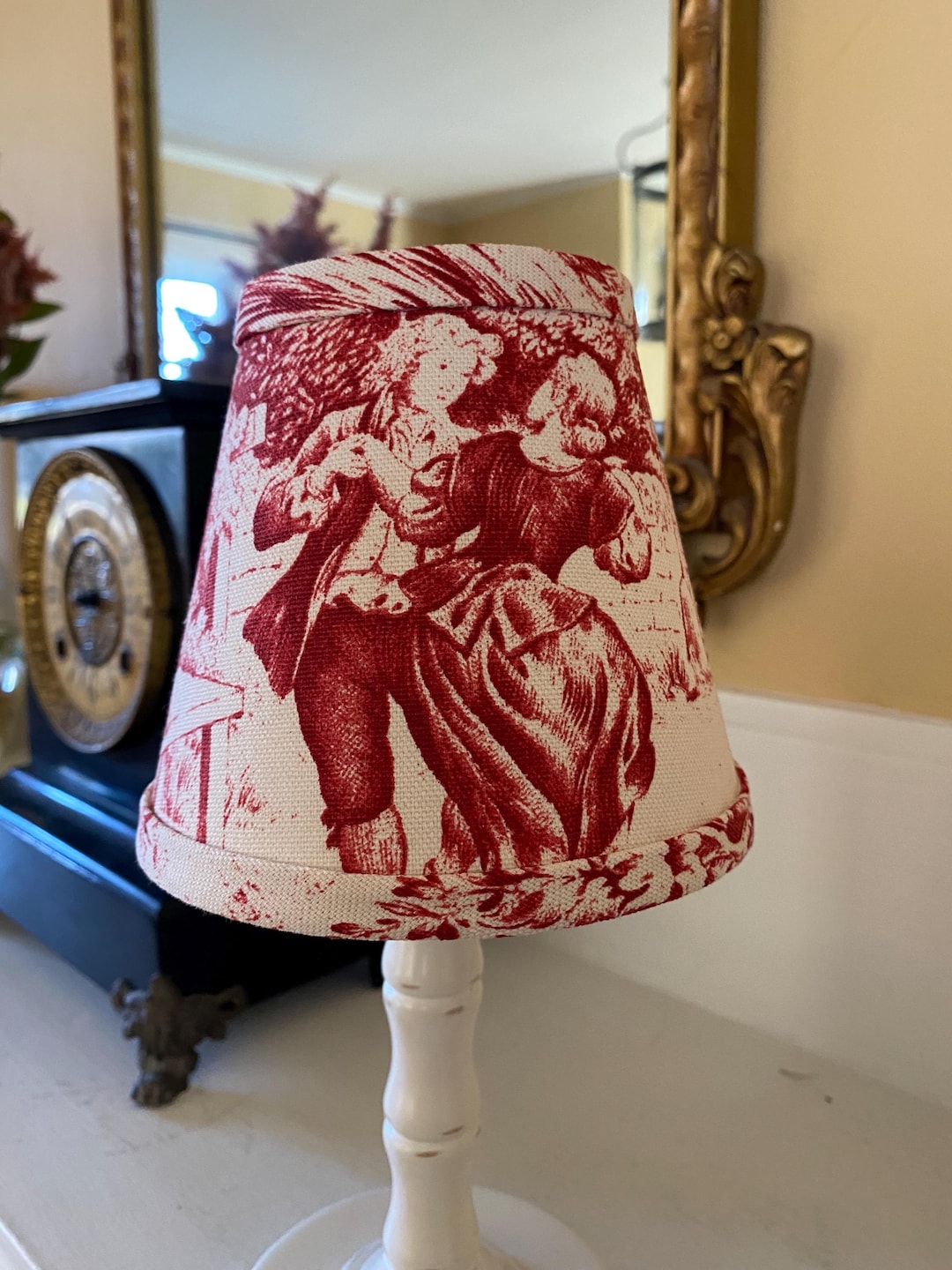 Red Bordeaux Stof Toile Chandelier Lampshade Stof France Red and Cream ...