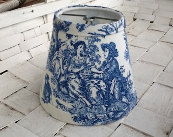French toile chandelier lampshades Cornflower Blue and White toile