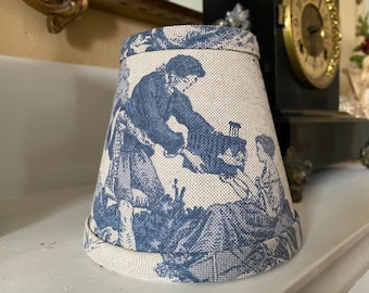 Blue toile chandelier lampshades