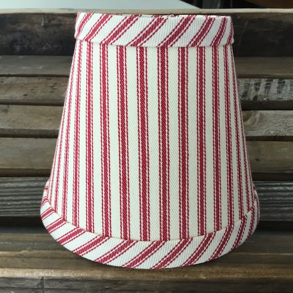 Classic Red and cream ticking stripe chandelier lampshade cottage lampshade