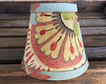 Chandelier shade aqua and coral floral bark cloth sconce lampshades